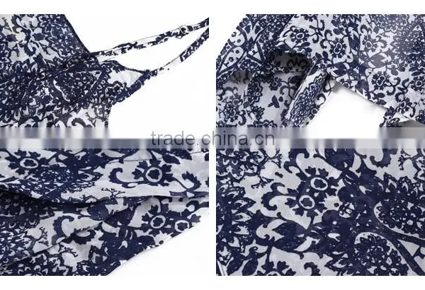 American Casual Garment Spaghetti Irrgular Hem Flower Printed Tops photo-6