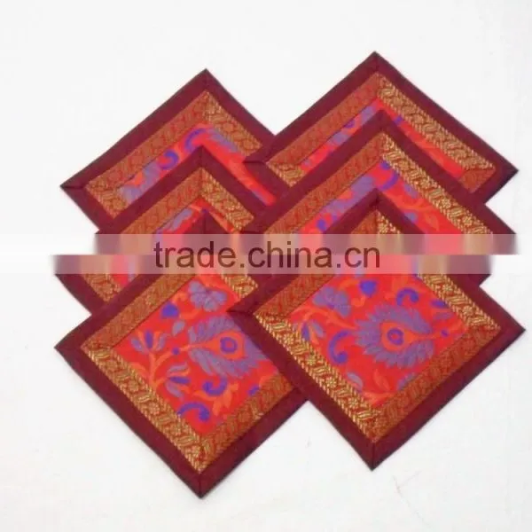 Indian Silk Table Runner With Placemats and Coaster in Maroon Color Size 16*62 photo-4