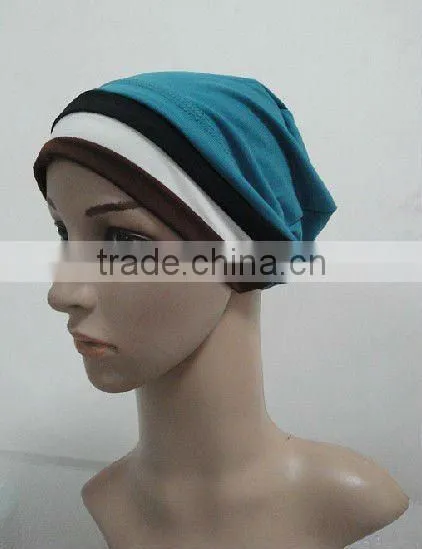 C004 New Muslim Underscarf With 3 Lines,cotton Underscarf and Hats