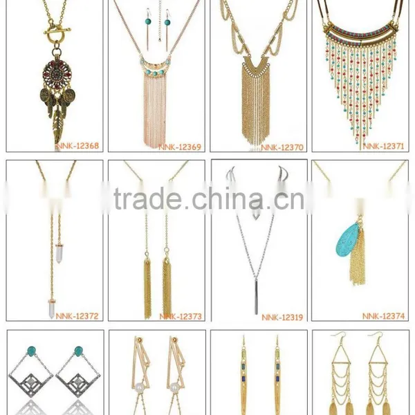2016 Vintage Alloy Chain Pendant Necklace Earring Bracelet Jewelry Set