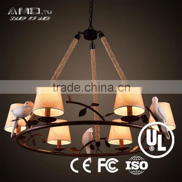 Resin Creative Bird Cloth Lamp Shade Lighting Iron Handmade Hemp Rope Light photo-3