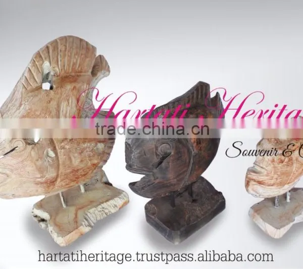 Teak Wood Fish on Stand (Set of Three) Animal Series Home Decoration