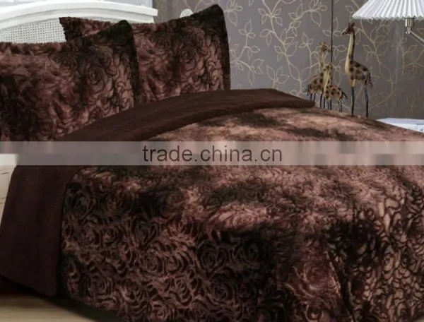 China Factory Rose Design Warm Faux Fur Fire Blanket Throw photo-2