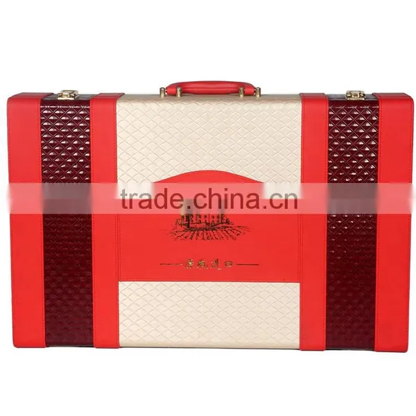 Chinese Factories Wholesale Custom High-grade PU Leather 6 Slot Wine Champagne Boxes, Red Gift Box photo-2