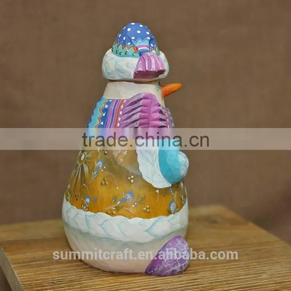 Hand Carved Painting Christmas Resin Snowman Figurine photo-5