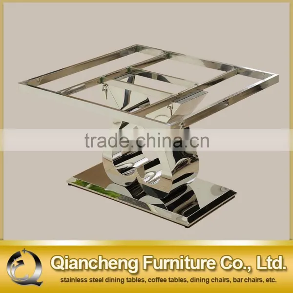 Fancy Mirror Silver Heart Shape Base Glass Resturant Dining Table photo-5
