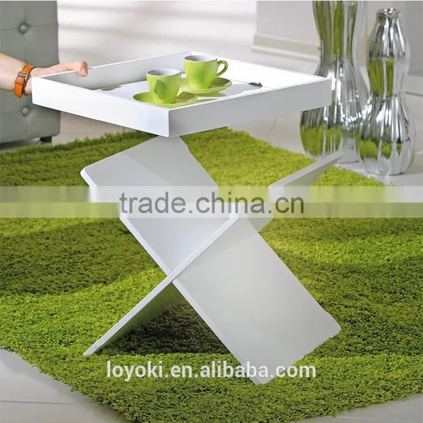 Multifunctional Home Furniture Side Table With Magazine Rack Tray Table With Glossy Finished