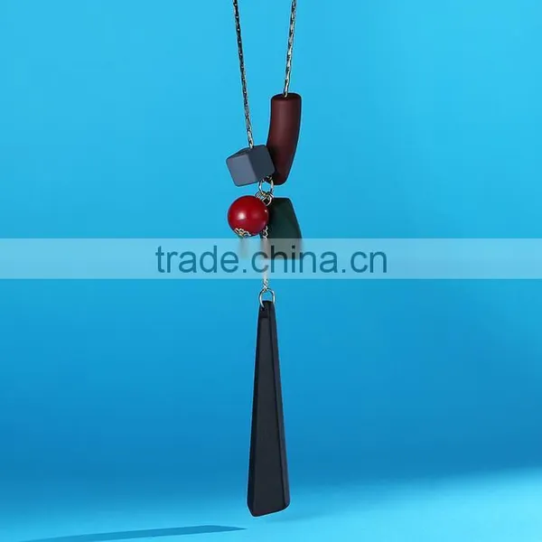 Europe America Popular Geometric Pendant Beads Necklace Rubber Hand Painted Beads Pendant Long Necklace photo-5