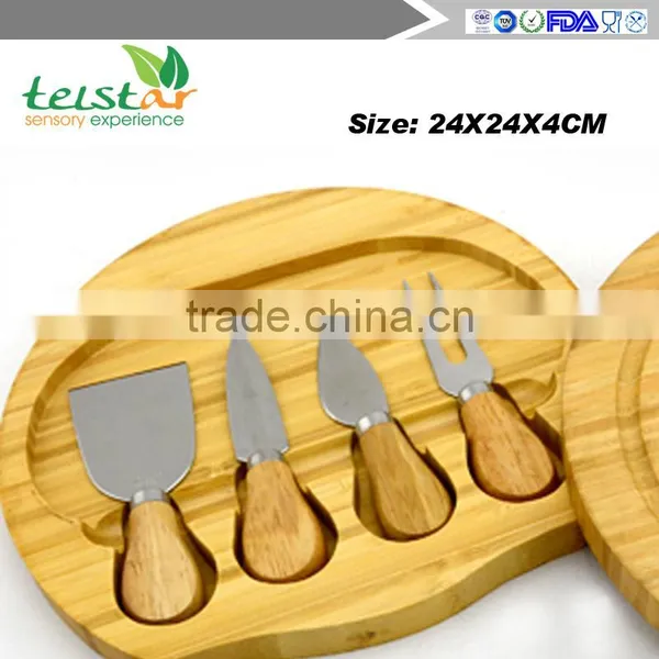 New Design High Quality Rubber Wood Cheese Board Wood Cheese Board With 4knives Set Bamboo & Wood Products Kitchenwares co Tools photo-4