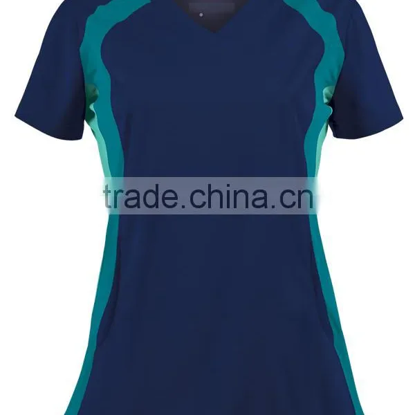 White Cross Scrubs Color Contrast Mixer Side V Neck Stretch Women Doctor Hospital Sport Tops Supplier China photo-5