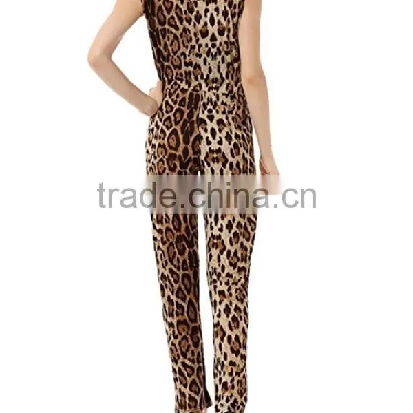 Adult Fashion Clothing Wholesale Women Sleeveless Leopard Prints Casual One Piece Custom Made Summer Jumpsuits Pants 2017 photo-3
