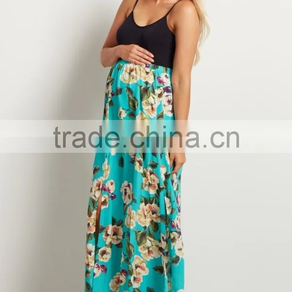 Digital Printed Polyester Chiffon Fabric Long Skirts,100% Polyester Floral Chiffon Maternity Maxi Skirt photo-2