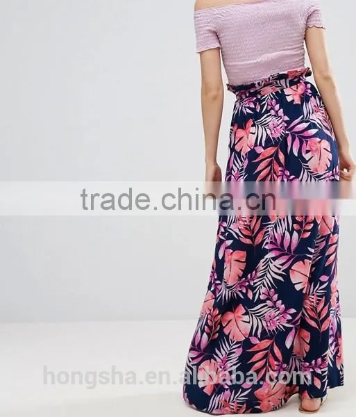 Floral Print Maxi Skirt With Belt in Print HSH6118 photo-3