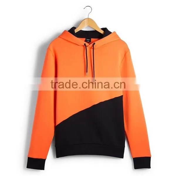 Orange and Black Contrast Color Hoodie With Earphone Hoodie Drawstring photo-2