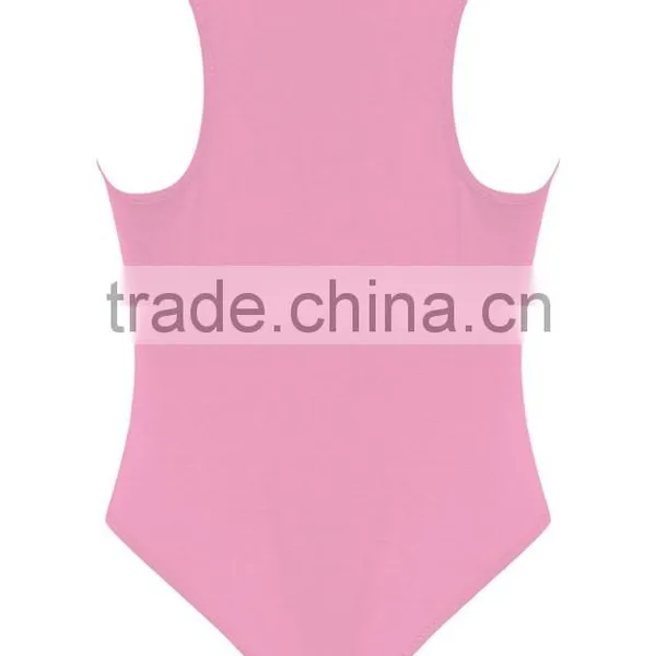 Light Pink Women Basic Bodysuit With Racer Back Bodybuilding Elastic Plain Jumpsuit photo-3