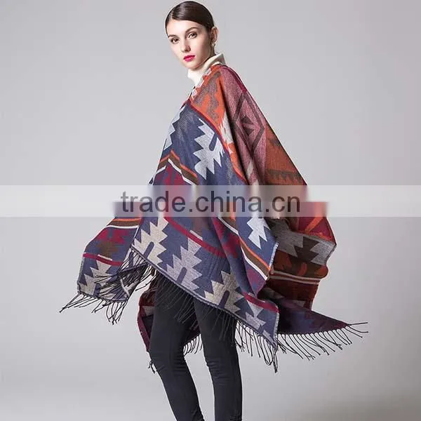 Special Design New Year Ladies Scarf Rhombus Shape Printed National Wind Women Muffle With Tassels photo-2