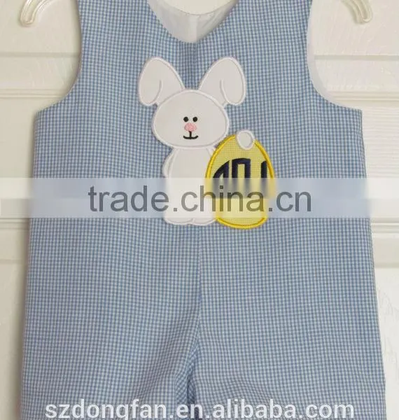 Baby Boy Shortall Longall Easter Applique Monogram Bunny Jon Jon Romper photo-3