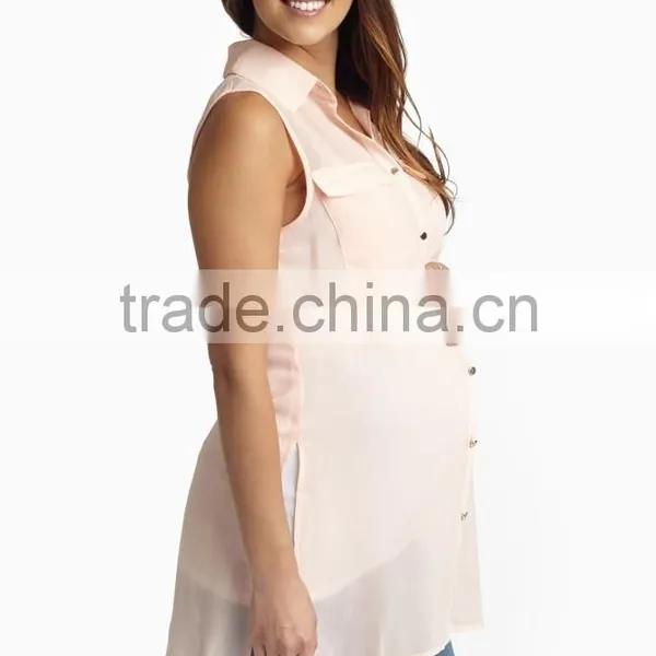 100% Polyester Double Pocket Front Chiffon Blouse for Maternity Nursing Clothes photo-3