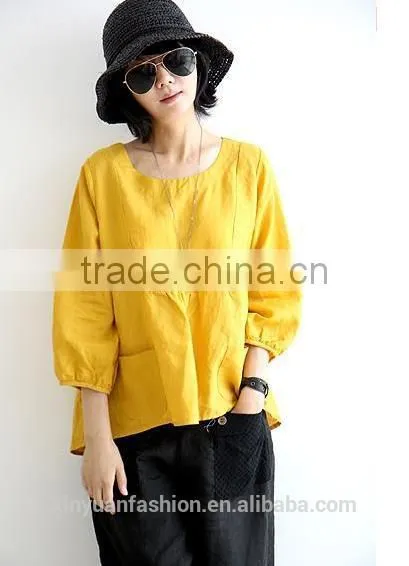 Women Linen Blouse Tops Linen Fabric Clothing Apparel Factory Wholesale photo-2