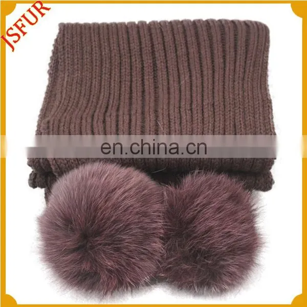 Colourful Knitted Adult Pom Pom Wholesale Fox Fur Scarves photo-6