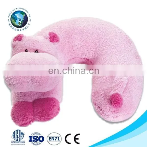 Wholesale Promotional Plush Pink Hippo u Shape Baby Travel Neck Pillow