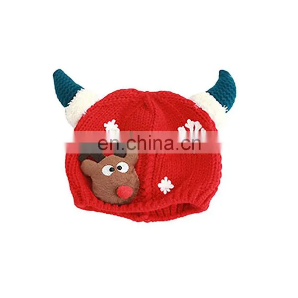 New Style Toddler Kids Cartoon Christmas Elk Horn Crochet Knitted Reindeer Hat photo-2