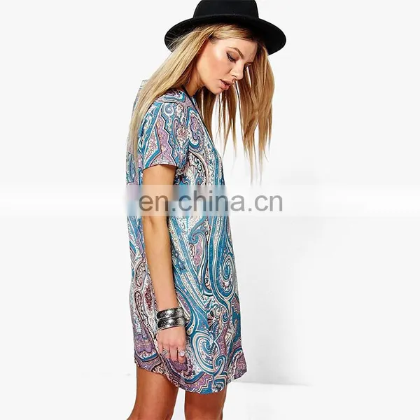 Beach Wear Summer Cap Sleeve Paisley Print Women Mini Dress photo-2