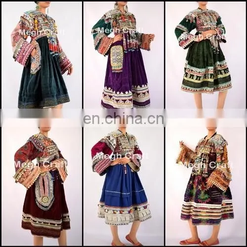 Vintage Traditional Kuchi Dress - Gypsy Afghani Tassel Dress - Kuchi Indian Traditional With Tassel Dress photo-4