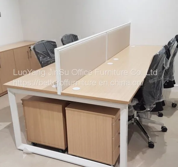 3 Person Staff Green Screen Office Workstation Desk Table Wooden Top and Steel Frame photo-3