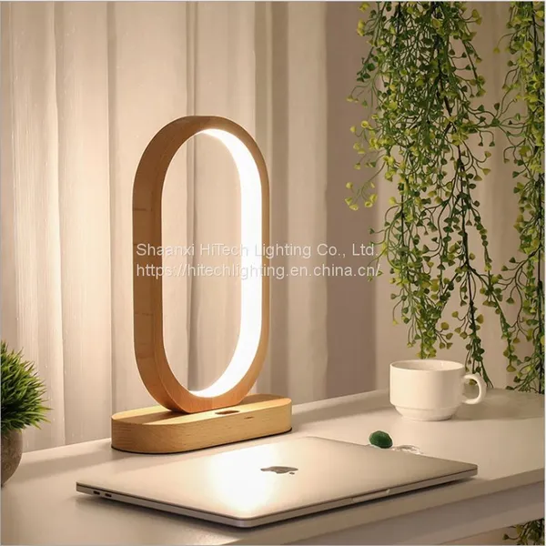 Modern Smart Sensing LED Table Lamp Wood Charging Battery USB Wood LED Desk Lamp for Study Bedroom Bedside Reading Night Lamp photo-4