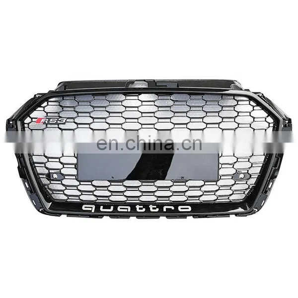Auto Grille Front Bumper for Audi A3 Change to RS3/S3 RTS Black Silver High Quality Center Honeycomb Mesh Grill2017-2019 photo-4