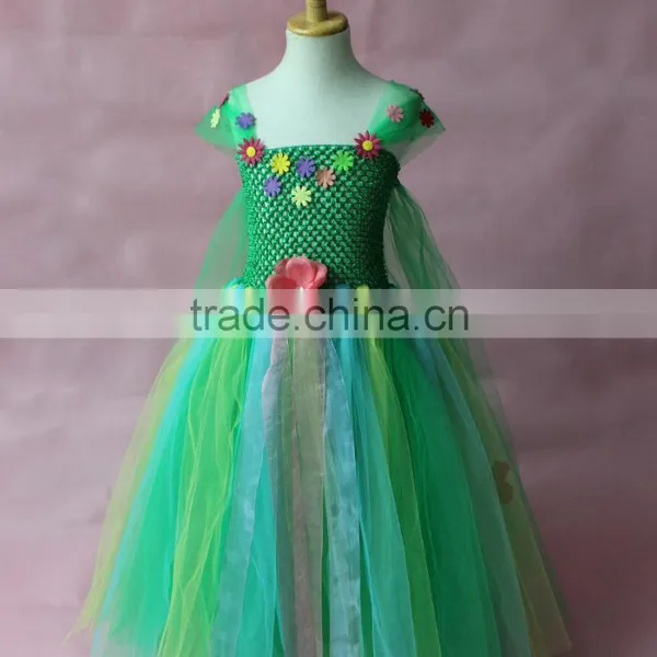New Elsa Dress With Cape Fabric Green Color Tulle Tutu Dress photo-3