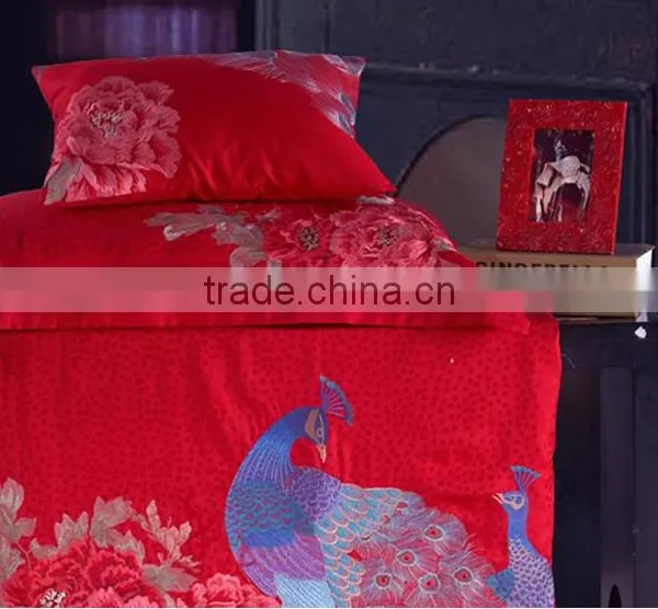 Chinese Element Embroidery Jacquard Red Bedding Set for Wedding photo-5