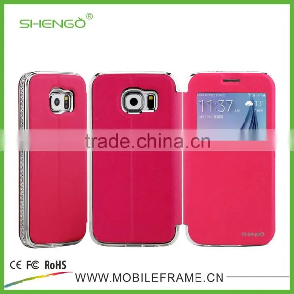 PU Leather Flip Case for Samsung S6 With Diamond Design photo-5