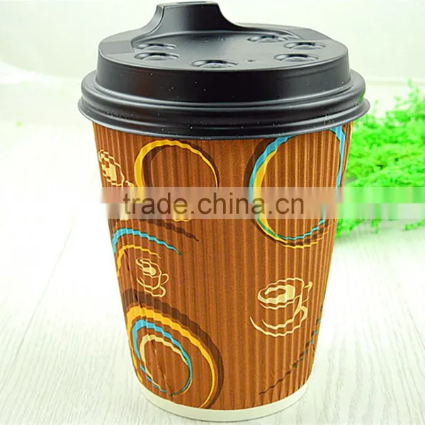 8oz Printed Vertical Stripes Disposable Ripple Wall Coffee Paper Cups With Lid for Hot Drinks photo-5