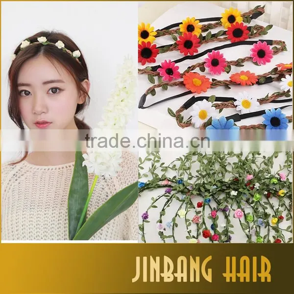 2016 New Premium Wholesale Products Bohemian Headband Rose Flower Braided Leather Elastic Hairband photo-5