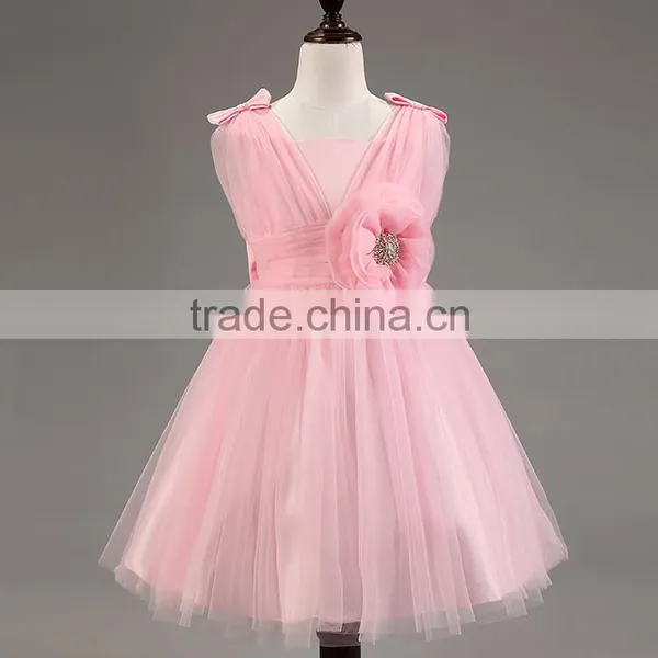 Wholesale High Quality Girls Lace Applique Princess Frocks Pink Chiffon Maxi Dresses TR-WS36 photo-3