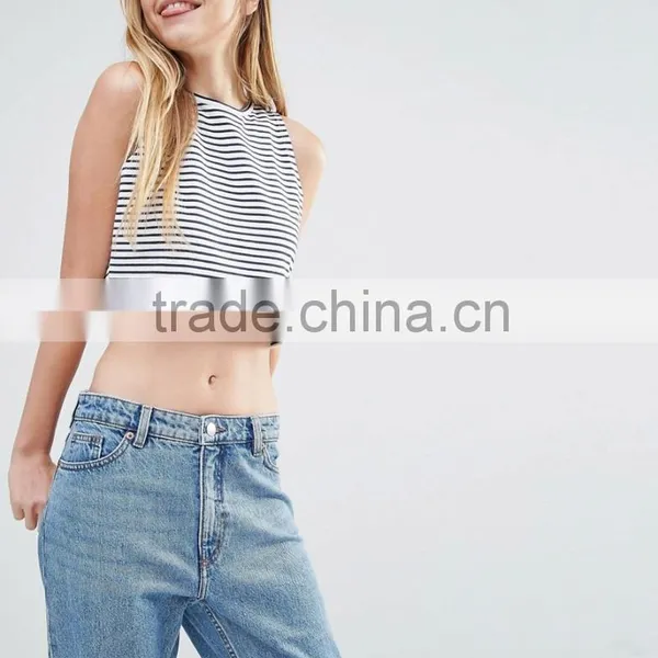 Custom Label New Fashion Ladies Tops Sleeveless Stripe Crop Top Ladies photo-3