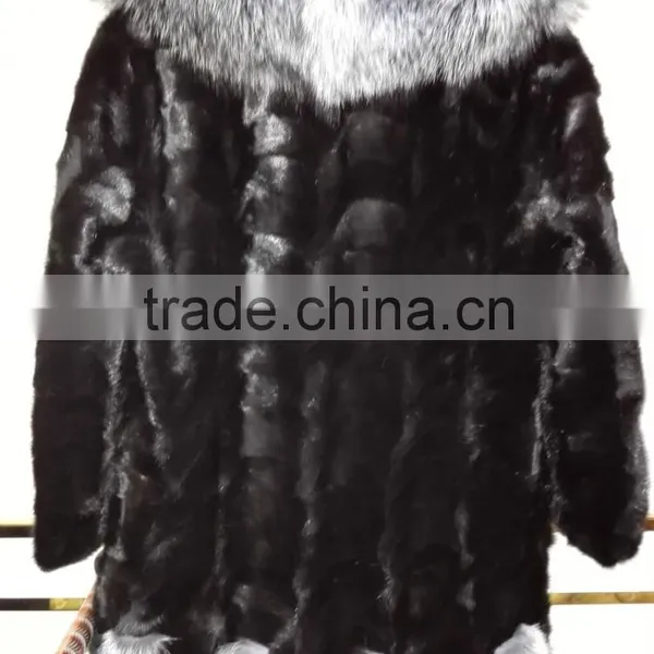 Mink Fur Coat With Silver Fox Collar for Women Winter photo-3