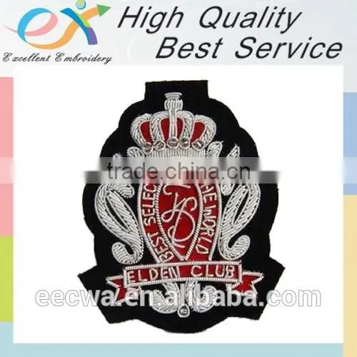 Customized Pin-on Silver Hand Embroidered Badge