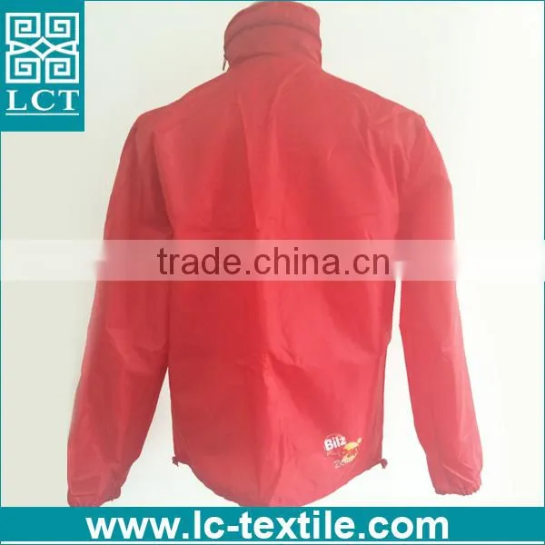 Whosale Cheap Price 190T Nylon Mech Solid Red Promotional Advertising Hooded Foldable Jacket With Heat Transfer Print(LCTN1562) photo-2