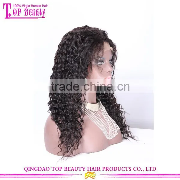 Wholesale Qingdao Factory Price 20 Inch Raw Unprocessed Virgin Peruvian Hair Lace Wig Curly Human Hair Topper Wig photo-2