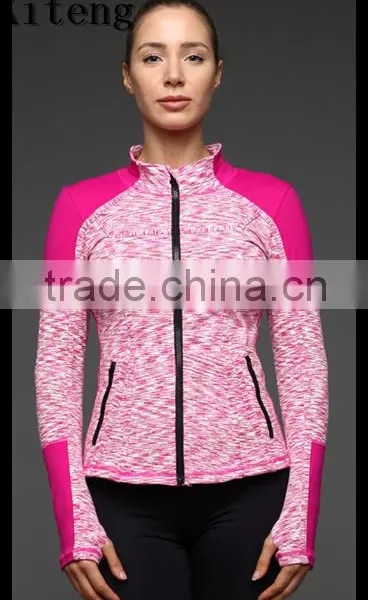 Kiteng 2016 New Design Women's Yoga Coat Fitness Running Sport Hooded Jacket Splice With Color Panel Office In USAsmall Minimum photo-3
