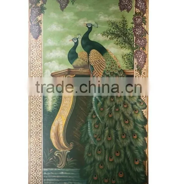 Hand Painted Wood Wall Painting, Floral Art Painting Wall Picture, Solid Wood Carved Decorative Wall Art photo-2