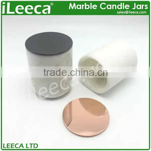 Carrara White Marble Stone Candle Jars With Various Colors Lids photo-2