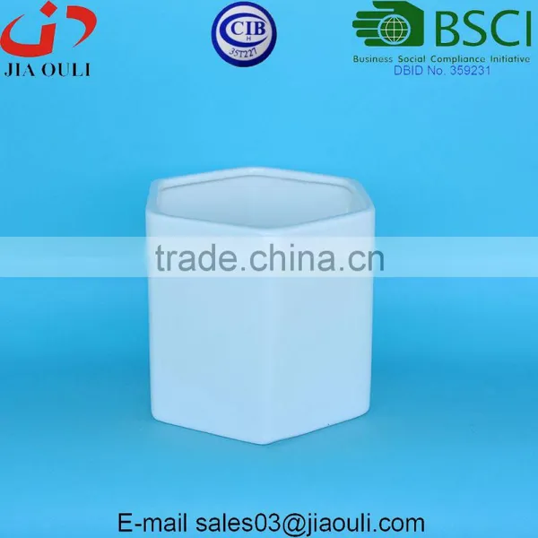 Hexagon White Ceramic Plant Pots Succulent Planters photo-4