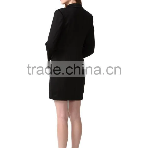 2015 New Arrival Women Black Wool Coat With Front Buttons photo-6