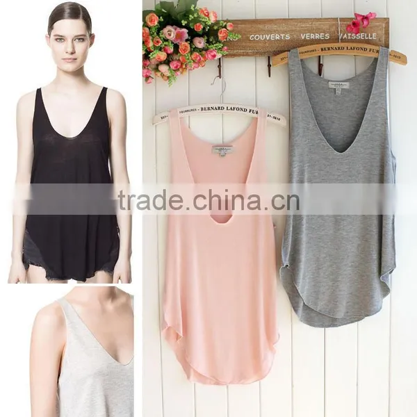 2016 New Hot Top Sale Modal Pure Color V-neck Tank Top