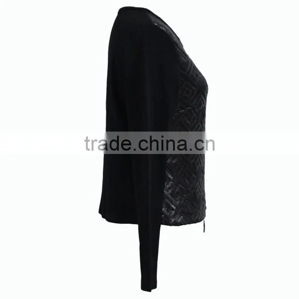 Factory Directly Provide Double Zip Long Sleeve O-neck Womens Black Elegant Blazer photo-3