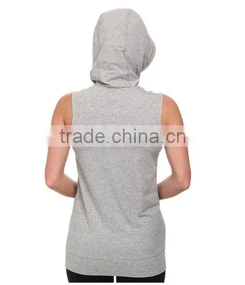 Women Vest Waistcoats With Hooded Sleeveless Half-zip Hoodie White and Gray Color photo-6